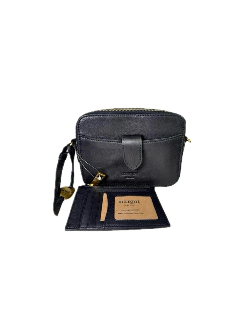 Margot NY Elena Leather Zip-Around Crossbody Bag w Zip Wallet in Black NEW